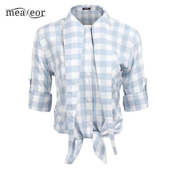 meaneor bow casual women blouse shirt plaid roll-up sleeve autumn blouses shirts tie button down fashion women female shirt, White
meaneor bow casual women blouse shirt plaid roll-up sleeve autumn blouses shirts tie button down fashion women female shirt, White