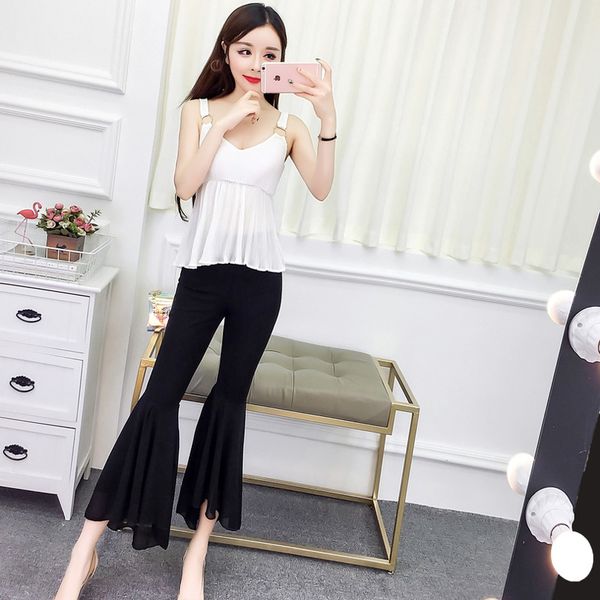 2018 summer fashion celebrities temperament sling vest plus waist waist body flare trousers two piece set, White
2018 summer fashion celebrities temperament sling vest plus waist waist body flare trousers two piece set, White