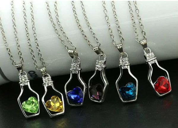 11 colors vintage style silver plated wishing bottle love heart shape crystal pendants necklace for women gift
11 colors vintage style silver plated wishing bottle love heart shape crystal pendants necklace for women gift