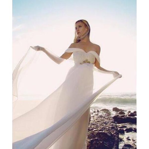 off shoulder beach wedding dress sweetheart crystal sash with pleats wedding dresses vestido de noiva, White
off shoulder beach wedding dress sweetheart crystal sash with pleats wedding dresses vestido de noiva, White