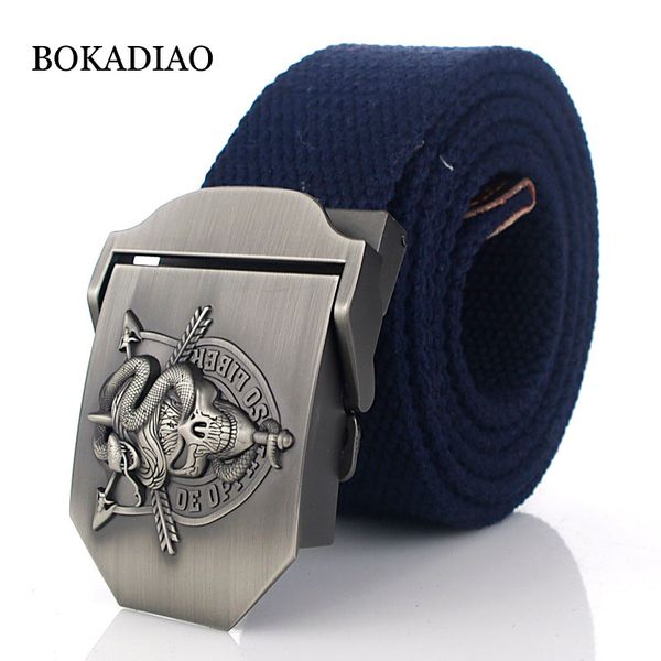 

bokadiao men&women canvas belt luxury cobra skull metal buckle jeans belt army tactical belts for male waistband strap, Black;brown
