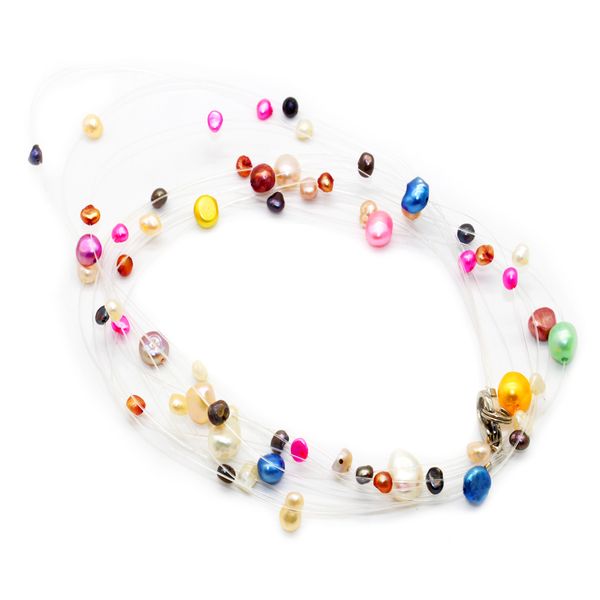 fashionable pearl jewelry beaded freshwater pearl multi-layer dyed pearl fish line necklace, Silver
fashionable pearl jewelry beaded freshwater pearl multi-layer dyed pearl fish line necklace, Silver
