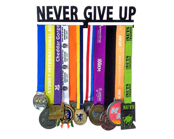 2mm thick iron never give up sport medal hanger 
2mm thick iron never give up sport medal hanger