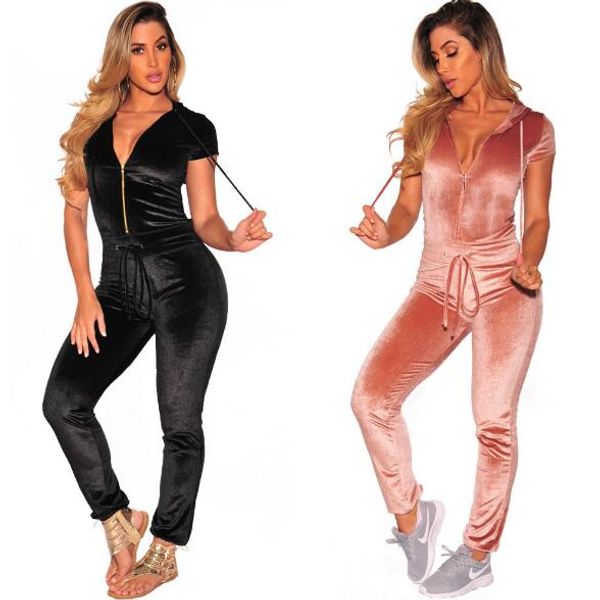 women's casual thick gold velvet zipper sports jumpsuit european and american women's clothing rompers, Black;white
women's casual thick gold velvet zipper sports jumpsuit european and american women's clothing rompers, Black;white