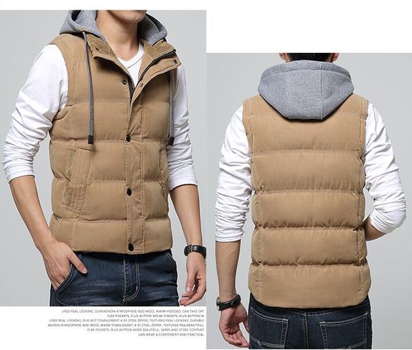 m-4xl casual men vest men slim fit 2018 waistcoat hat detachable hooded winter warm windbreak khaki men vest, Black;white
m-4xl casual men vest men slim fit 2018 waistcoat hat detachable hooded winter warm windbreak khaki men vest, Black;white