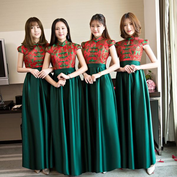 traditional chinese bride evening gown 2017 new green cheongsam plus size satin dress wedding qipao woman oriental style dresses, Red
traditional chinese bride evening gown 2017 new green cheongsam plus size satin dress wedding qipao woman oriental style dresses, Red