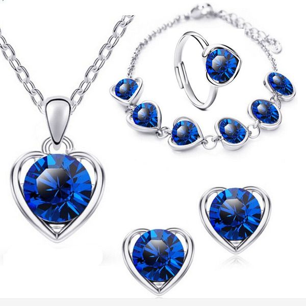 wholesale heart-shaped pendant necklace ear studs bracelet ring sets inlaid rhinestone crystal twinkle decorate adjeustable length valentine, Silver
wholesale heart-shaped pendant necklace ear studs bracelet ring sets inlaid rhinestone crystal twinkle decorate adjeustable length valentine, Silver