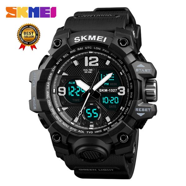 

skmei led digital watch men chronograph 50m waterproof quartz wristwatches outdoor sport watches clock relogio masculino 1327, Slivery;brown