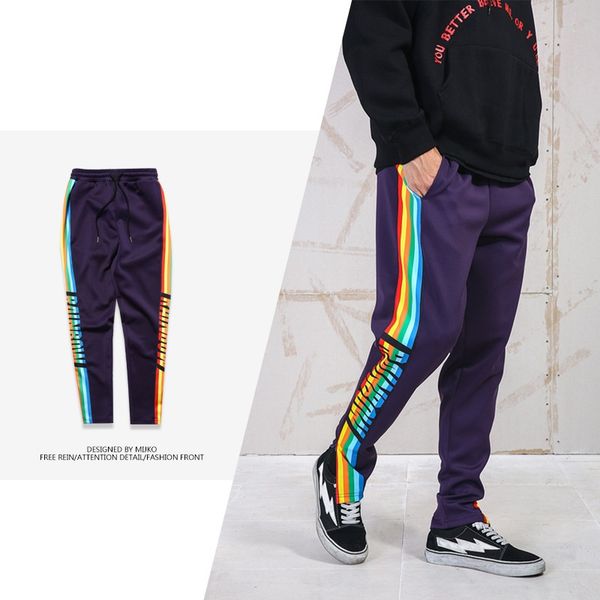 wholesale men stylish contrast color cotton sweatpants rainbow colored striped pants, Black
wholesale men stylish contrast color cotton sweatpants rainbow colored striped pants, Black