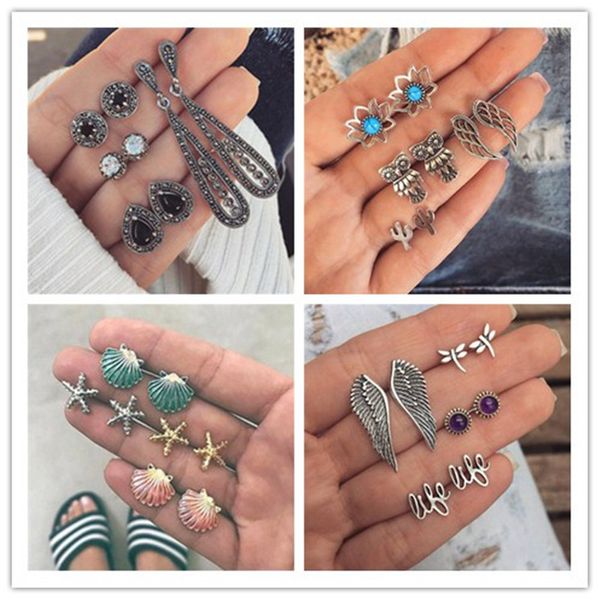 4 pairs/lot boho shell starfish wings small stud earrings set for women punk mix design geometric stone animal ear jewelry hz, Golden;silver
4 pairs/lot boho shell starfish wings small stud earrings set for women punk mix design geometric stone animal ear jewelry hz, Golden;silver
