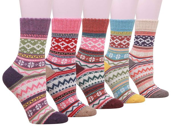 5 pairs womens knit warm wool socks winter warm socks vintage thick knitting thermal casual socks size 6-11, Black;white
5 pairs womens knit warm wool socks winter warm socks vintage thick knitting thermal casual socks size 6-11, Black;white