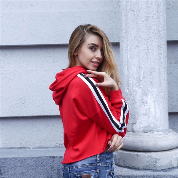 2018 Women Red Sweatshirts Striped Long Sleeve Crop Top Sexy Hooded Pullover Free Shipping Spring and Autumn Short Sweatshirts 
2018 Women Red Sweatshirts Striped Long Sleeve Crop Top Sexy Hooded Pullover Free Shipping Spring and Autumn Short Sweatshirts