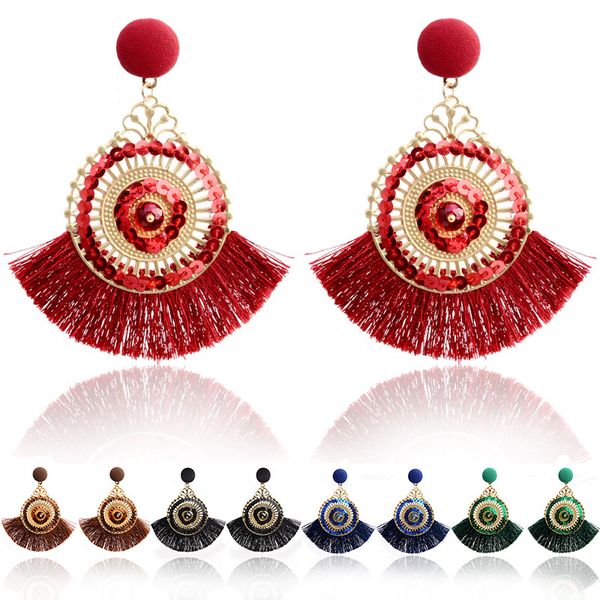 bohemian vintage long tassel sector earrings folk style round flower earrings retro exaggerated sequins earrings multicolor cotton jewelry, Silver
bohemian vintage long tassel sector earrings folk style round flower earrings retro exaggerated sequins earrings multicolor cotton jewelry, Silver