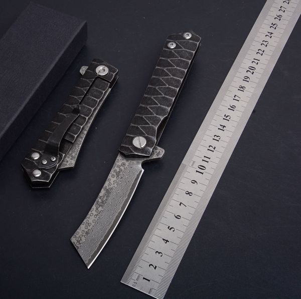 Top Quality VG10 Damascuss Steel folding knife Blade Flipper Folding Razor Black Stone Wash Steels Handle Ball Bearing Fast Open EDC Pocket knives