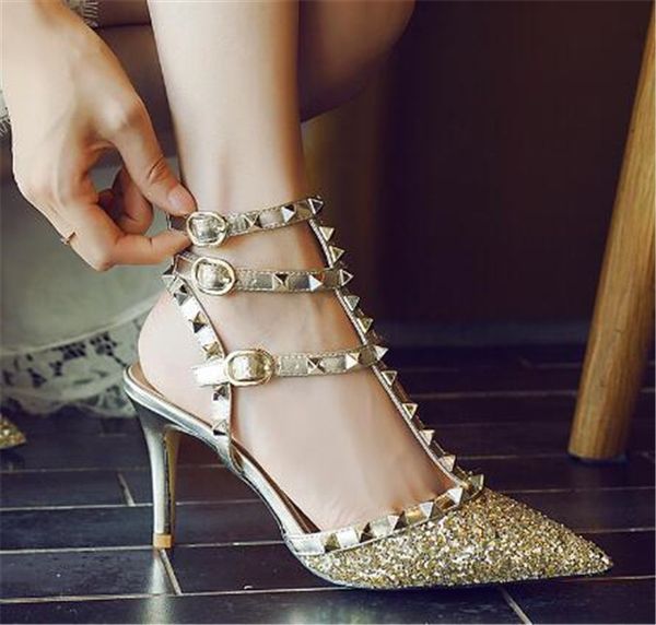 women brand design pointed toe bling bling sequined rivet pumps gold silver three straps high heels wedding shoes club shoes, Black
women brand design pointed toe bling bling sequined rivet pumps gold silver three straps high heels wedding shoes club shoes, Black