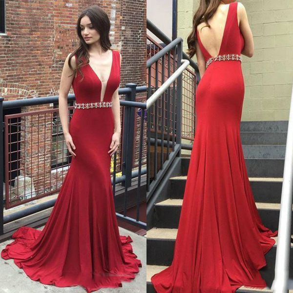 red evening dresses sheer deep v neck backless mermaid prom dress with crystal belt runway fashion, Black;red
red evening dresses sheer deep v neck backless mermaid prom dress with crystal belt runway fashion, Black;red