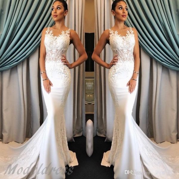 Sexy Mermaid lace Wedding Dresses 2018 Illusion Neck Appliques Sweep Trian Bridal Gowns Plus Size Customized Arabic
Sexy Mermaid lace Wedding Dresses 2018 Illusion Neck Appliques Sweep Trian Bridal Gowns Plus Size Customized Arabic
