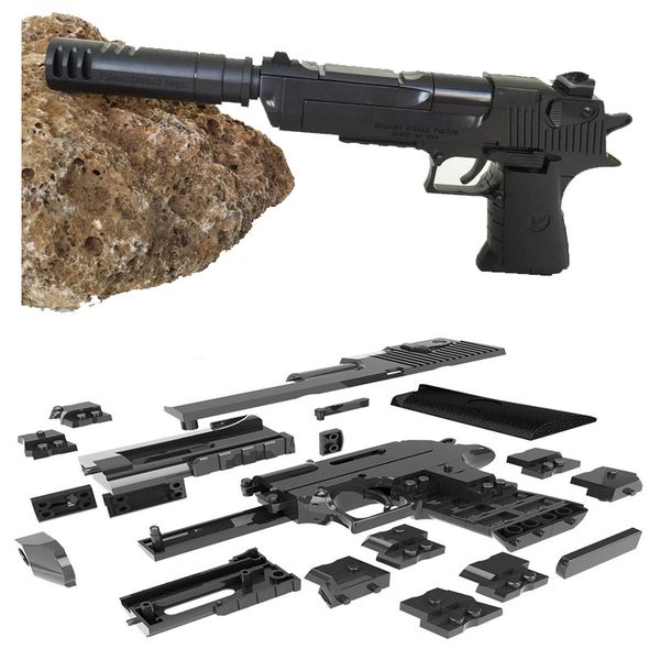

diy building blocks toy gun desert eagle assembly toy brain game model can fire bullets(mung bean) with instruction book sale