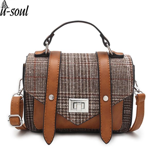 women bag wool and leather pu women handbag lock winter bags female shoulder bag handbags totes a3369