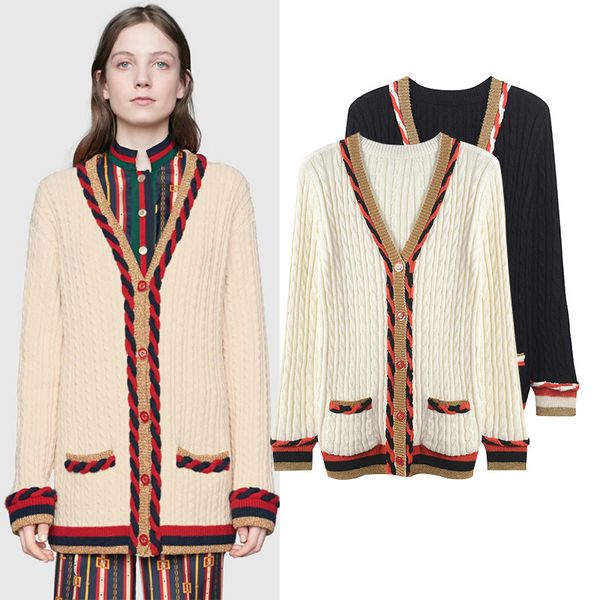 brand designer women wool cardigan sweaters 2018 autumn winter fashion v neck single breasted buttons twisted knitted jumpers, White;black
brand designer women wool cardigan sweaters 2018 autumn winter fashion v neck single breasted buttons twisted knitted jumpers, White;black