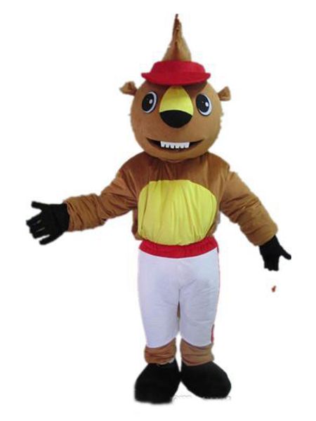 2018 a squirrel mascot costume with red hat for to wear, Red;yellow
