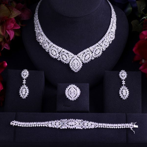 luxury elegant shape bridal necklace bracelet earrings ring gulf full set cubic zirconia big wedding jewelry sets for brides, Silver
luxury elegant shape bridal necklace bracelet earrings ring gulf full set cubic zirconia big wedding jewelry sets for brides, Silver