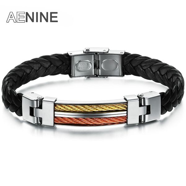 aenine fashion men's bracelet bangle cuff 316l stainless steel black synthetic pu leather twist wrap bracelet jewelry oph821, Golden;silver
aenine fashion men's bracelet bangle cuff 316l stainless steel black synthetic pu leather twist wrap bracelet jewelry oph821, Golden;silver