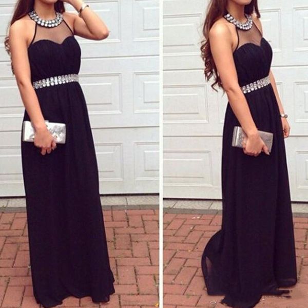 2018 Black Chiffon Halter Neck Long A-Line Prom Dresses Crystals Sleeveless Sweep Train Ruched Formal Evening Party Gowns Custom Made
2018 Black Chiffon Halter Neck Long A-Line Prom Dresses Crystals Sleeveless Sweep Train Ruched Formal Evening Party Gowns Custom Made