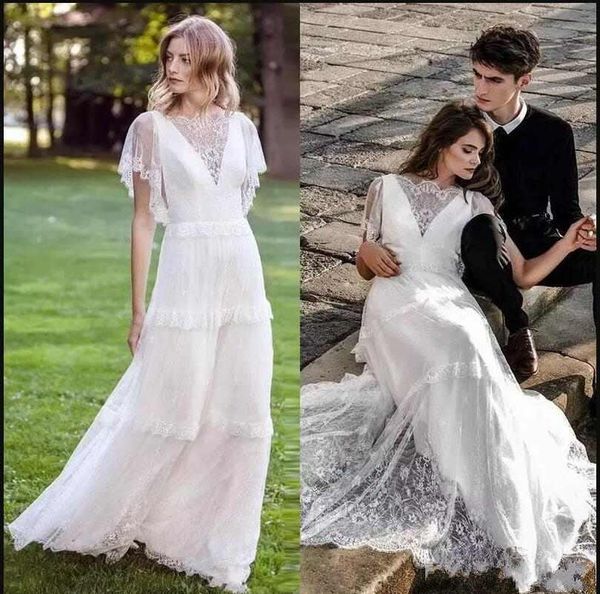 2018 New Beautiful Lace Appliques A-Line Beach Country Wedding Dresses Short Sleeves Lace Top Boho Bohemian Bridal Gown Custom Made, White
2018 New Beautiful Lace Appliques A-Line Beach Country Wedding Dresses Short Sleeves Lace Top Boho Bohemian Bridal Gown Custom Made, White