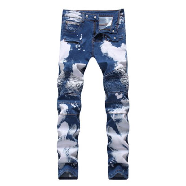 biker jeans slim fit demin straight pants zipper design broken hole pleated wash vintage long pants, Blue
biker jeans slim fit demin straight pants zipper design broken hole pleated wash vintage long pants, Blue