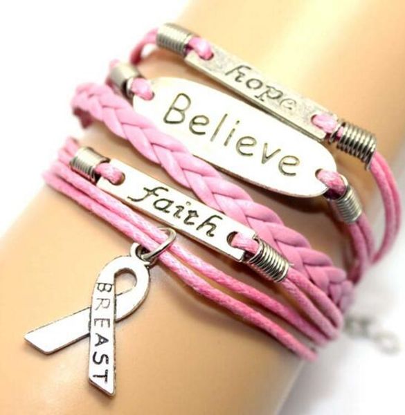 charms woven leather bracelets believe letter faith hope breast cancer awareness bracelets fashion personality bracelets handmade jewelry, Golden;silver
charms woven leather bracelets believe letter faith hope breast cancer awareness bracelets fashion personality bracelets handmade jewelry, Golden;silver