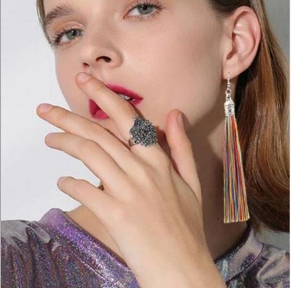 bohemian long cotton tassel earrings drop tassel dangle earrings fish hook cotton thread multi color fringe thread dangle earrings, Silver
bohemian long cotton tassel earrings drop tassel dangle earrings fish hook cotton thread multi color fringe thread dangle earrings, Silver