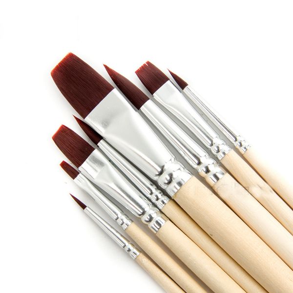 8pcs/set Nylon Hair Paint Brush Set Wooden Handle Artists Gouache Watercolor Acrylic Brushes Art Supplies