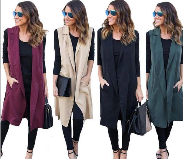 2018 european and american women's sleeveless long coat cardigan trench, Tan;black 
2018 european and american women's sleeveless long coat cardigan trench, Tan;black