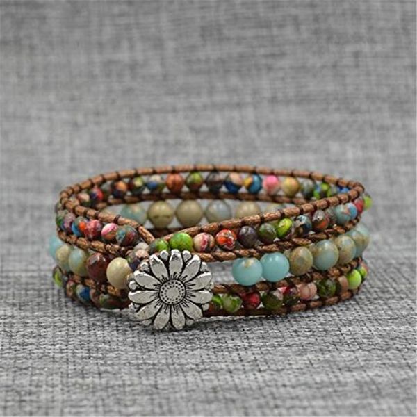 new three layer handmade sunflower buckle genuine imperial jaspers stone beads wrap cuff bangle bracelet ll8184, Black
new three layer handmade sunflower buckle genuine imperial jaspers stone beads wrap cuff bangle bracelet ll8184, Black