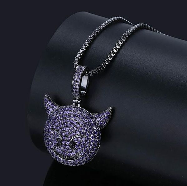 Fashion Men Women Purple Devil Emoji Pendant Necklace Mens Micro Pave Cubic Zirconia Simulated Diamonds with 24inch Box chain gifts box 
Fashion Men Women Purple Devil Emoji Pendant Necklace Mens Micro Pave Cubic Zirconia Simulated Diamonds with 24inch Box chain gifts box
