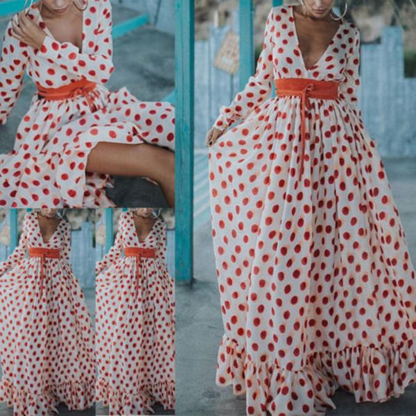 women dress casual long sleeve dress womens deep v-neck polka dots ladies loose long maxi beach dresses, White;black
women dress casual long sleeve dress womens deep v-neck polka dots ladies loose long maxi beach dresses, White;black