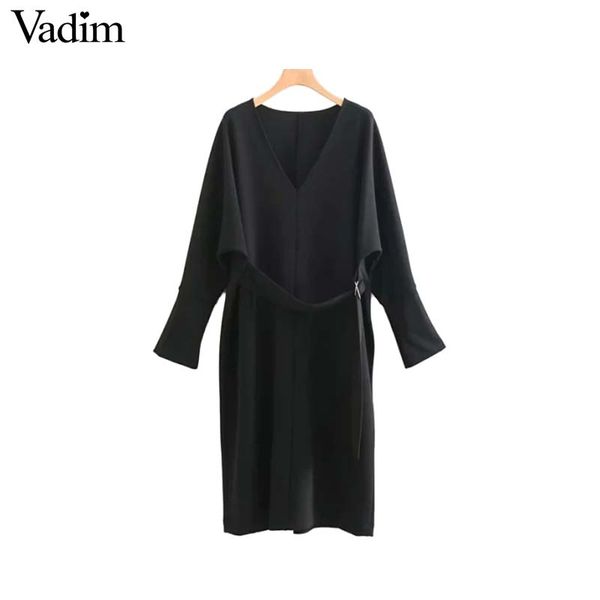 vadim women v neck black loose midi dress oversized sashes batwing sleeve female casual mid calf dresses vestidos qa711, Black;gray
vadim women v neck black loose midi dress oversized sashes batwing sleeve female casual mid calf dresses vestidos qa711, Black;gray