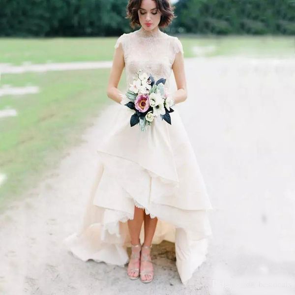 high low hem lace wedding dresses lace high neck cap sleeves bridal wedding gown front short back long garden wedding dress, White
high low hem lace wedding dresses lace high neck cap sleeves bridal wedding gown front short back long garden wedding dress, White