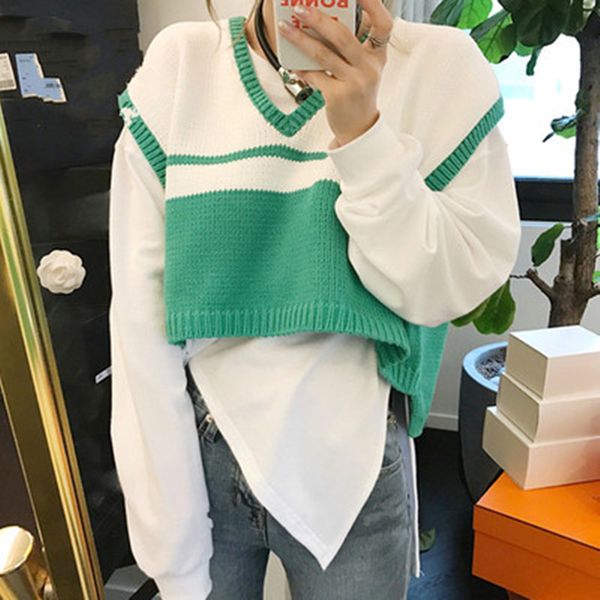 6 colors 2017 autumn v-neck stripe color patchwork vest loose short design womens sweaters and pullover vest womens (b0628, Black;white
6 colors 2017 autumn v-neck stripe color patchwork vest loose short design womens sweaters and pullover vest womens (b0628, Black;white