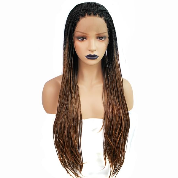 box braided wigs with baby hair dark roots ombre brown hand tied heat resistant synthetic braided lace front wigs for women, Black
box braided wigs with baby hair dark roots ombre brown hand tied heat resistant synthetic braided lace front wigs for women, Black