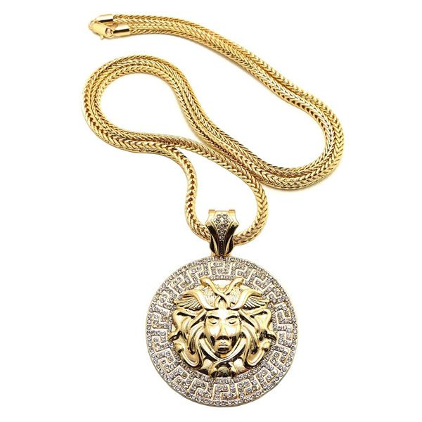 Hip hop long necklace 24K gold plated Medusa Avatar High quality crystal jesus piece pendant Fashion Jewelry for women & men XQ03
Hip hop long necklace 24K gold plated Medusa Avatar High quality crystal jesus piece pendant Fashion Jewelry for women & men XQ03