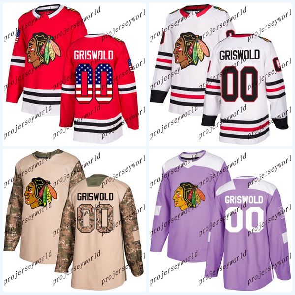 #00 Clark Griswold Chicago Blackhawks USA Flag Stitched 2017 Camo Veterans Day Jersey Purple Fights Cancer 2018 New Season Ice Hockey Jersey