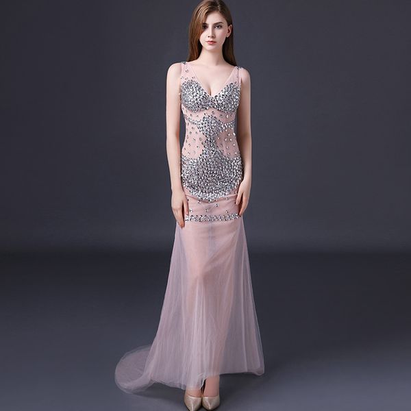 beaded v neck tulle sheath prom dresses 2018 long prom gowns floor length formal dresses, Black
beaded v neck tulle sheath prom dresses 2018 long prom gowns floor length formal dresses, Black