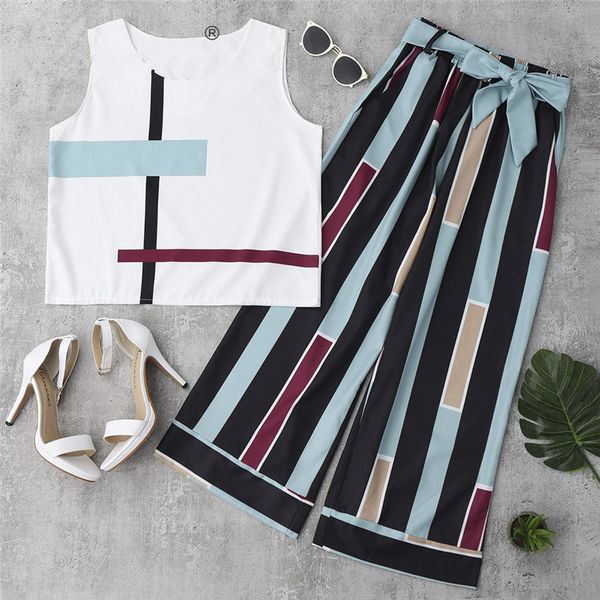 2018 women casual striped two piece set women summer sleeveless elegant tank office lady work wide leg pants chiffon suit, White
2018 women casual striped two piece set women summer sleeveless elegant tank office lady work wide leg pants chiffon suit, White