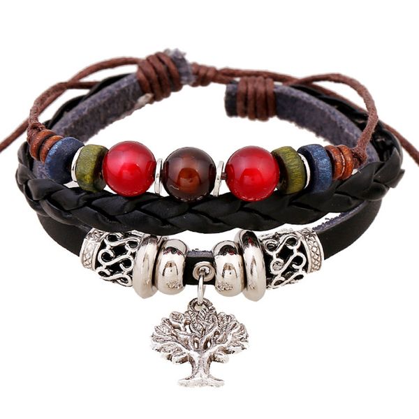 2019 heat recommend string of beads leather christmas tree cowhide bracelet retro, Black 
2019 heat recommend string of beads leather christmas tree cowhide bracelet retro, Black