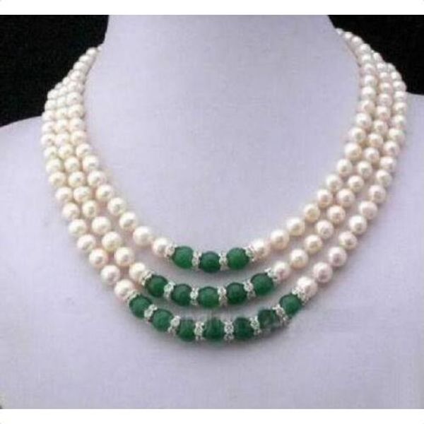 3 rows 9-10mm green jade + south sea white pearl necklace 14k gold 17" 18" 19, Silver
3 rows 9-10mm green jade + south sea white pearl necklace 14k gold 17" 18" 19, Silver