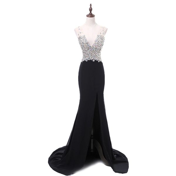 2018 new black chiffon evening dresses beaded crystals v-neck formal prom party celebrity gowns qc1136, Black;red
2018 new black chiffon evening dresses beaded crystals v-neck formal prom party celebrity gowns qc1136, Black;red