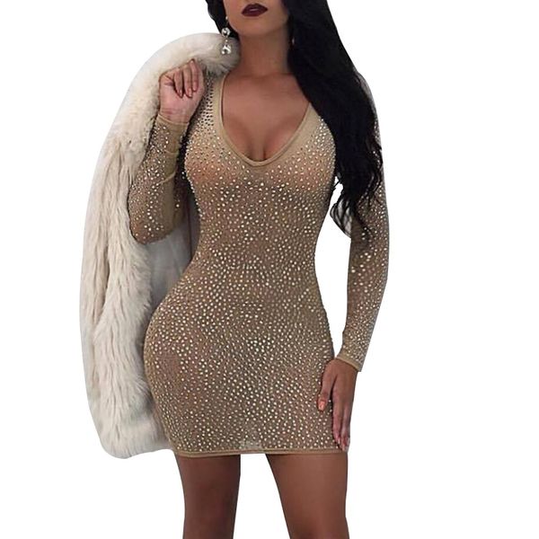 women short bodycon dress v neck night out club mesh dress rhinestone outfits diamonds long sleeve party dresses, White;black
women short bodycon dress v neck night out club mesh dress rhinestone outfits diamonds long sleeve party dresses, White;black