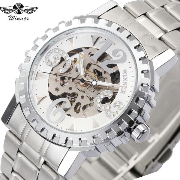 winner auto mechanical watches silver stainless steel watchband gear case arabic number skeleton wristwatch, Slivery;brown
winner auto mechanical watches silver stainless steel watchband gear case arabic number skeleton wristwatch, Slivery;brown